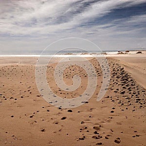 An ocean beach where the sand occasionally covers ocean waves