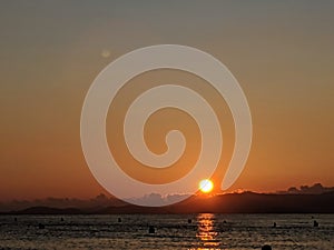 Ocean and beautiful sunset sky background