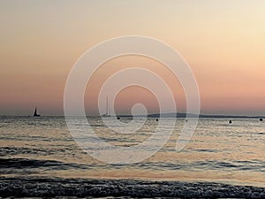 Ocean and beautiful sunset sky background