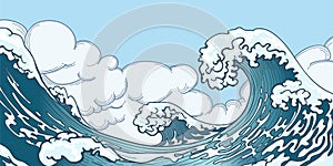 Ocean big wave in Japanese style