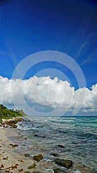 Ocean and blue skies in Cancun Mexico