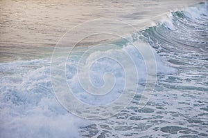 Ocean blue wave in ocean. Breaking wave for surfing in Bali.