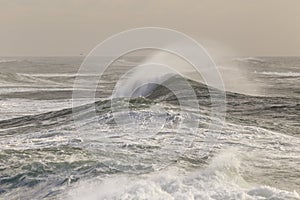 Ocean breaking wave with wind spray