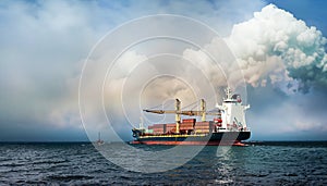 Ocean Cargo Ship Loaded With Stacked Containers