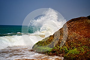 Ocean coast with big waves and rocks