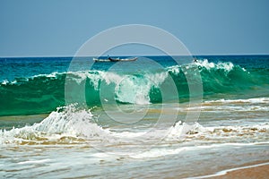 Ocean coast with big waves and rocks