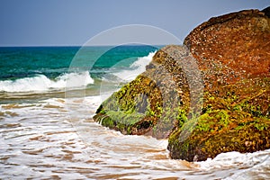 Ocean coast with big waves and rocks