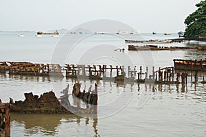 Ocean coast full with wrecks