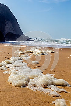 Ocean coast, moviment waves with foam. photo