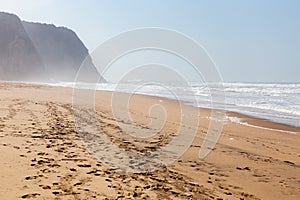 Ocean coast, moviment waves with foam. Wind power. photo