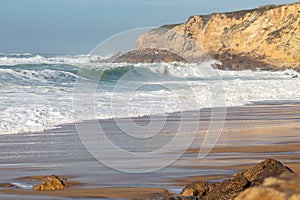 Ocean coast, moviment waves with foam. photo