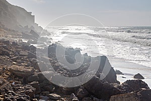 Ocean coast, moviment waves with foam. photo