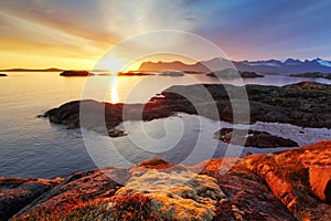 Ocean coast nice sunset in Norway - Senja