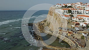 Ocean coast at sunset in Azenhas do Mar, Portugal, Colares area, near Sintra.