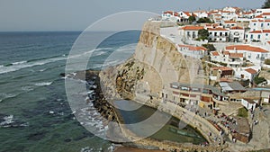 Ocean coast at sunset in Azenhas do Mar, Portugal, Colares area, near Sintra.