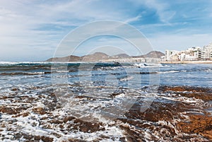 Ocean coast, waves, rocks. Tropical island, a place to relax. Canary Islands