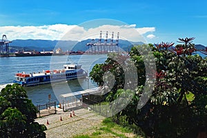 The ocean is cowded of ships in Santos.