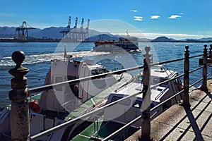 The ocean is cowded of ships in Santos. photo