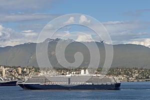 Ocean cruise liner sets sail from the modern seaside city