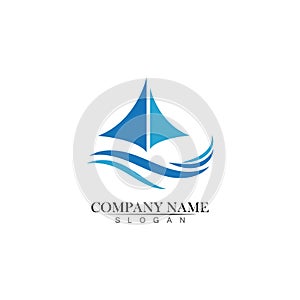 Ocean cruise liner ship silhouette simple linear logo.