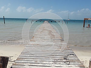 Ocean Dock Isla Mujeres Cancun Quintana Roo Mexico blue water sky wooden travel tourism