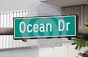 Ocean Dr green street sign at Miami beach Florida USA
