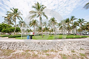 Ocean Drive Miami Beach FL. Focus on Coral Wall with blurry background photo