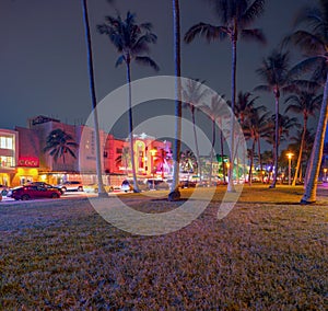 Ocean Drive Miami Beach night photo photo