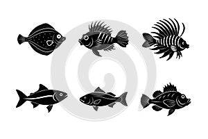 Ocean fish vector silhouette icon bundle