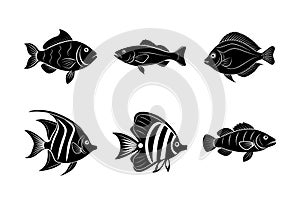 Ocean fish vector silhouette icon bundle