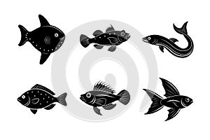 Ocean fish vector silhouette icon bundle