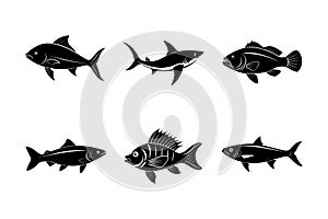 Ocean fish vector silhouette icon bundle