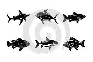 Ocean fish vector silhouette icon bundle