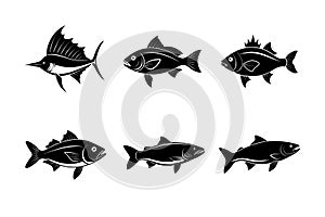 Ocean fish vector silhouette icon bundle