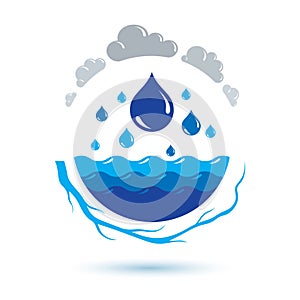 Ocean freshness theme vector logotype for use as marketing design symbol. Human and nature coexistence concept. photo