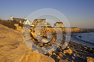 Ocean front home on Scenic route 1 at sunset, Misquamicut, RI