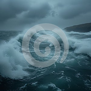Ocean fury Cloudy weather intensifies the power of raging waves