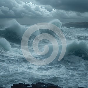 Ocean fury Cloudy weather intensifies the power of raging waves
