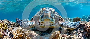 Ocean Harmony: A Turtle\'s Plea for a Plastic-Free Sea. Concept Sea Pollution, Marine Life