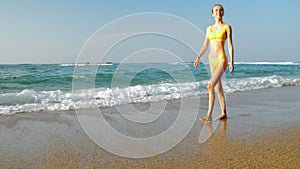 Ocean landscape complemented by attractive woman in bikini