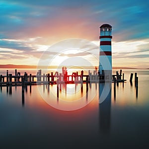 Ocean lighthouse sunset