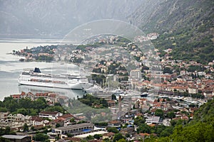 Ocean liner in bay of Kotor in Montenegro