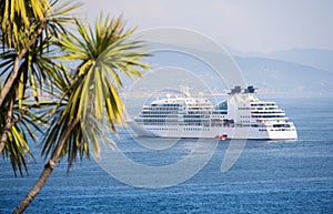 Ocean liner cruise ship palms background aerial view transatlantic photo