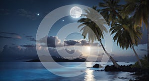 Ocean Night Moon Sky Tropical