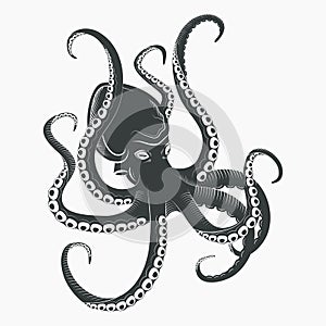 Ocean Octopus or sea octopoda with tentacles