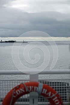 The ocean off Nova Scotia Canada as seen from the edge of a ferry boat.