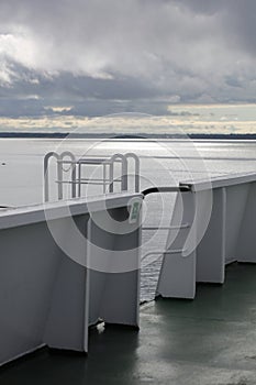 The ocean off Nova Scotia Canada as seen from the edge of a ferry boat.