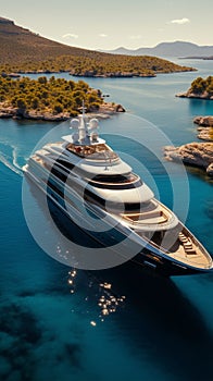 Ocean opulence Aerial view captures summer luxury yacht cruising in splendid isolation