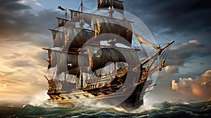 ocean pirate ship sails