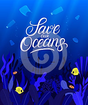 Ocean plastic pollution problem creative concept